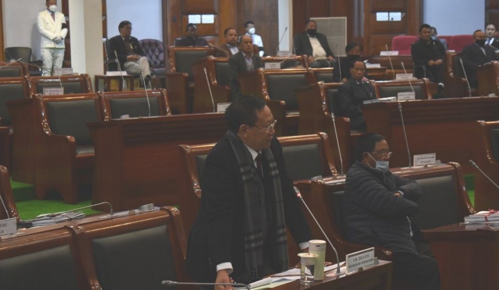 Leader of Opposition, TR Zeliang taking part in the discussion on the Naga political issue at the 7th session of the 13th Nagaland Legislative Assembly on February 16. (DIPR Photo)